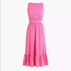 J Crew pink eyelet lace sleeveless midi dress